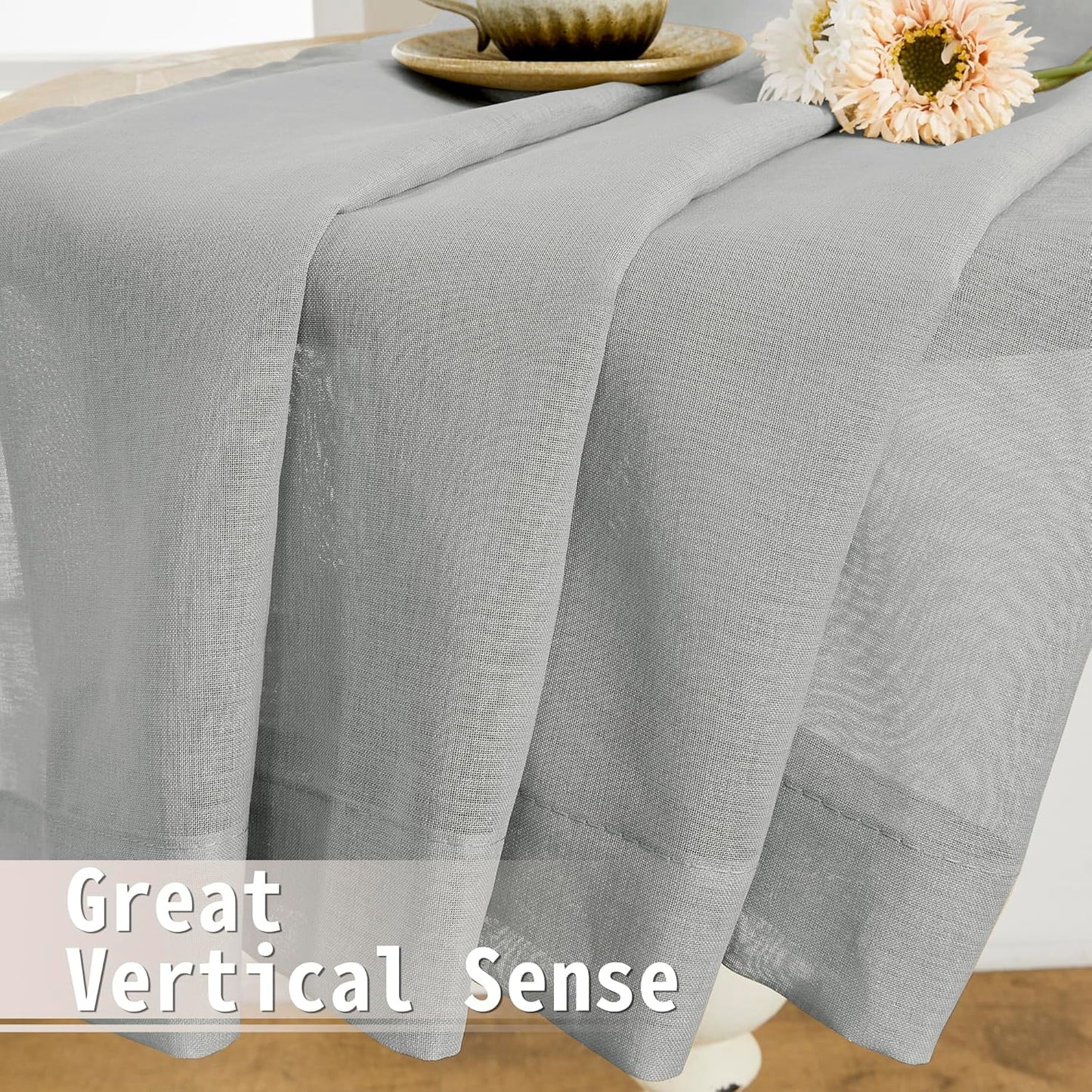 Tollpiz Sheer Curtain Closet Linen Textured Curtain Sheers Doorway Light Filtering Voile French Door Rod Pocket Curtains Patio Glass Door, 25 x 80 inches Long, Silver Grey, Set of 1 Panel