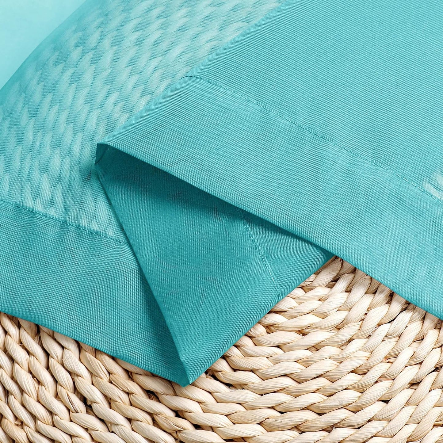 Chyhomenyc Turquoise Sheer Curtains 54 Inch Long 2 Panels, Light Filtering Rod Pocket Voile Short Curtains Drapes for Living Room Bedroom Small Windows, 42Wx45L Inches