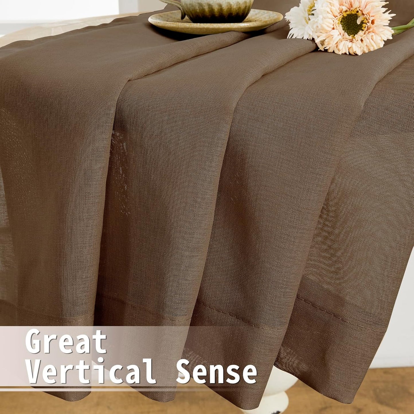 Tollpiz Short Sheer Door Curtain Closet Linen Textured Curtain Sheers Doorway Light Filtering Voile Patio Glass Door Rod Pocket Curtains French Door, 54 x 54 inches Long, Brown, Set of 1 Panel