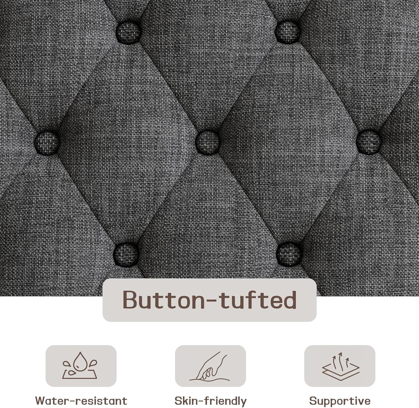 48" Large Ottoman with Storage Coffee Table, Upholstered Tufted Linen Ottoman Bench with Solid Wood Shelf for Living Room, Bedroom, Holds 250lbs (Dark Gray)