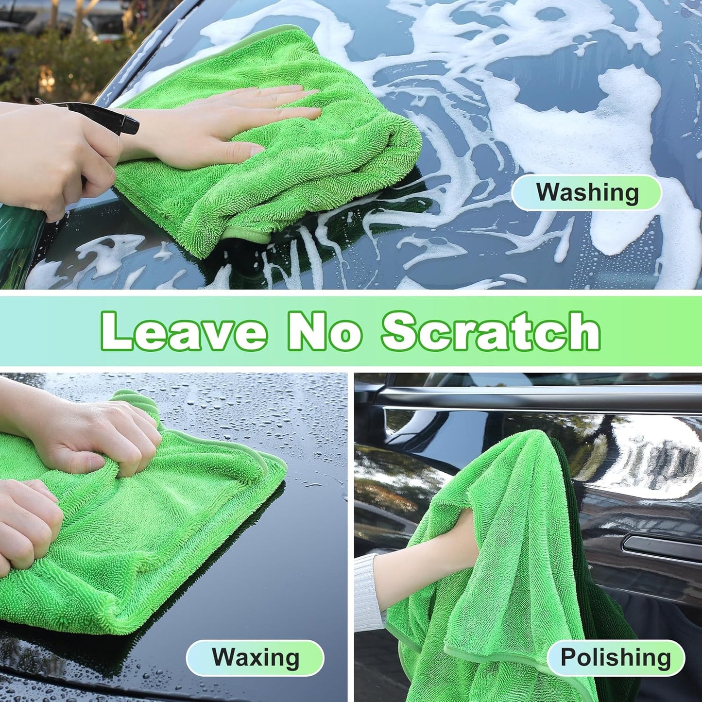 JOYMOOP Microfiber Towels for Cars, 35.4" x 23.6" Car Drying Towel, Green Reusable Car Towel, Quick Drying Car Microfiber Cleaning Cloth for RVs, SUVs, Trucks