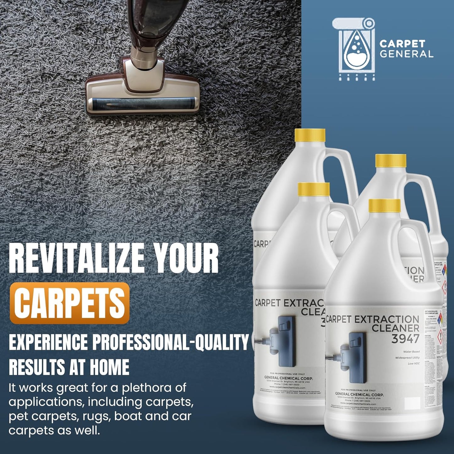 Carpet Extraction Cleaner - Water-Based Professional Deep Clean Carpet Cleaner Solution for Machine - Heavy Duty Stain Remover, Pet-Friendly, Ideal for Residential & Commercial Use