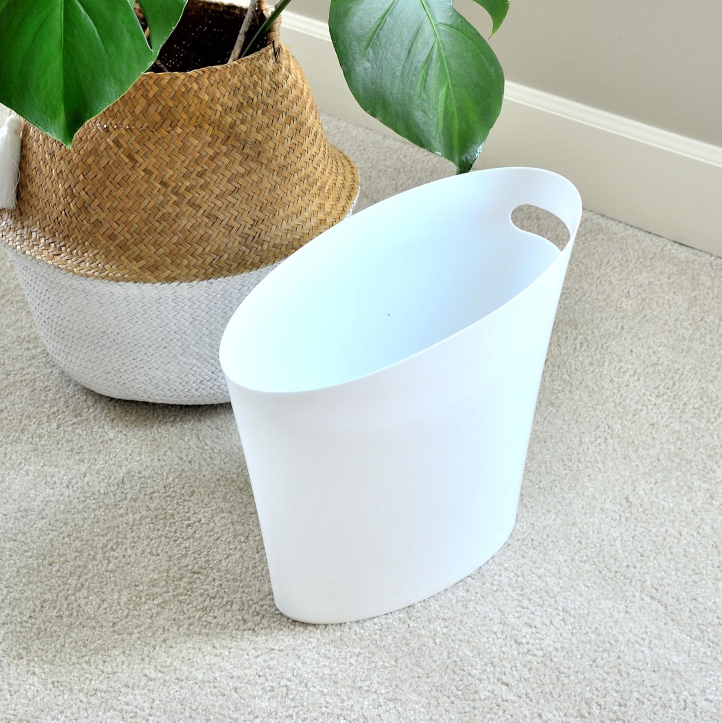 Youngever 2 Gallon Slim Trash Can, Plastic Garbage Container Bin, Small Trash Bin with Handles for Home Office, Living Room, Study Room, Kitchen, Bathroom (2 Pack White)