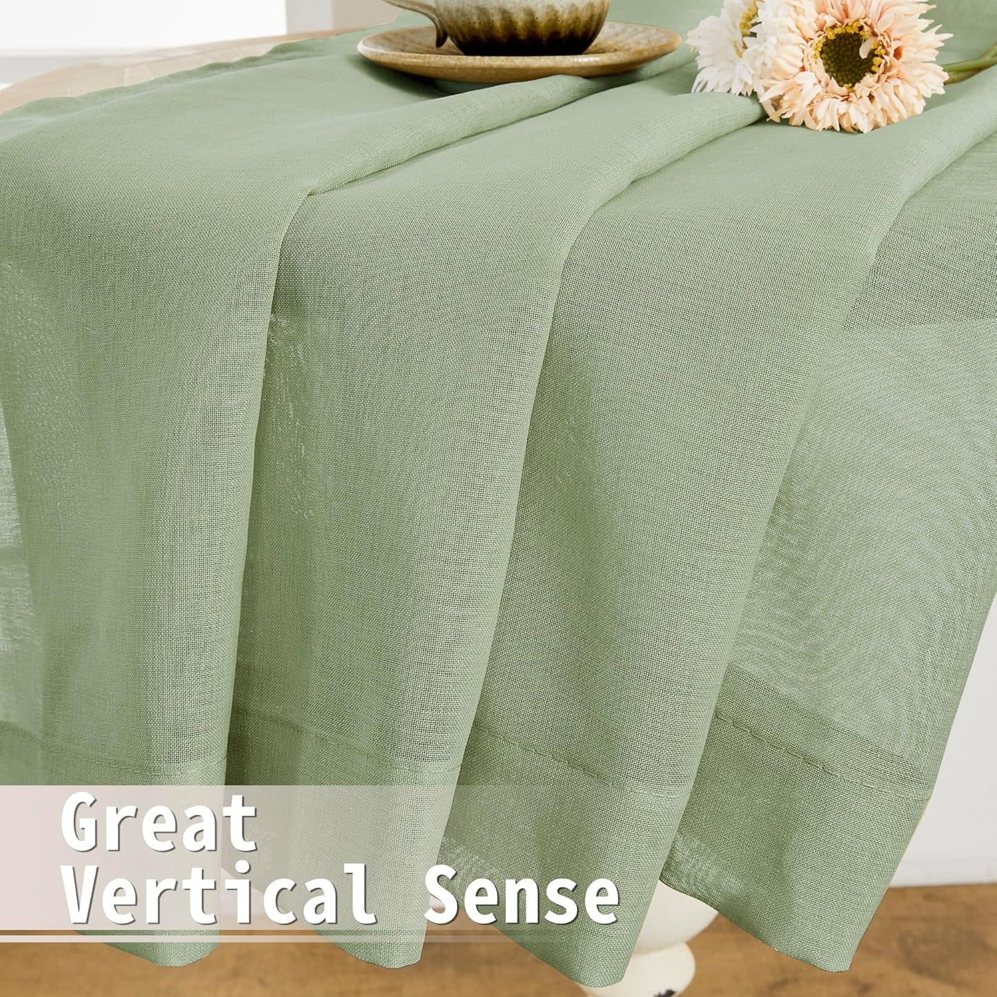 Tollpiz Sheer Door Curtain Closet Linen Textured Curtains Sheer Doorway Light Filtering Voile Patio Door Rod Pocket Curtain French Door, 54 x 72 inches Long, Sage Green, Set of 1 Panel