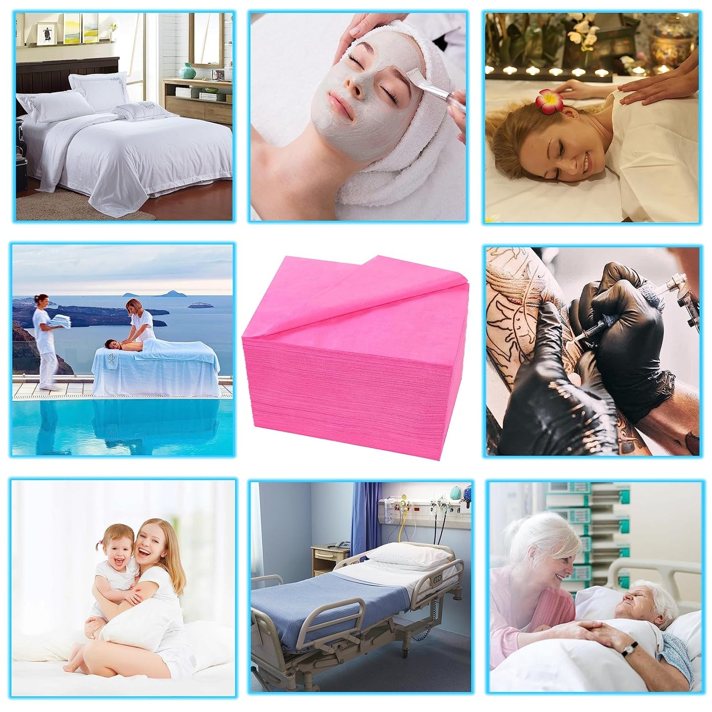 Disposable Bed Sheets 100 Pcs 31" x 71" Massage Table Sheets Non Woven Fabric SPA Bed Cover Breathable for Massage Beauty Tattoos(Pink)