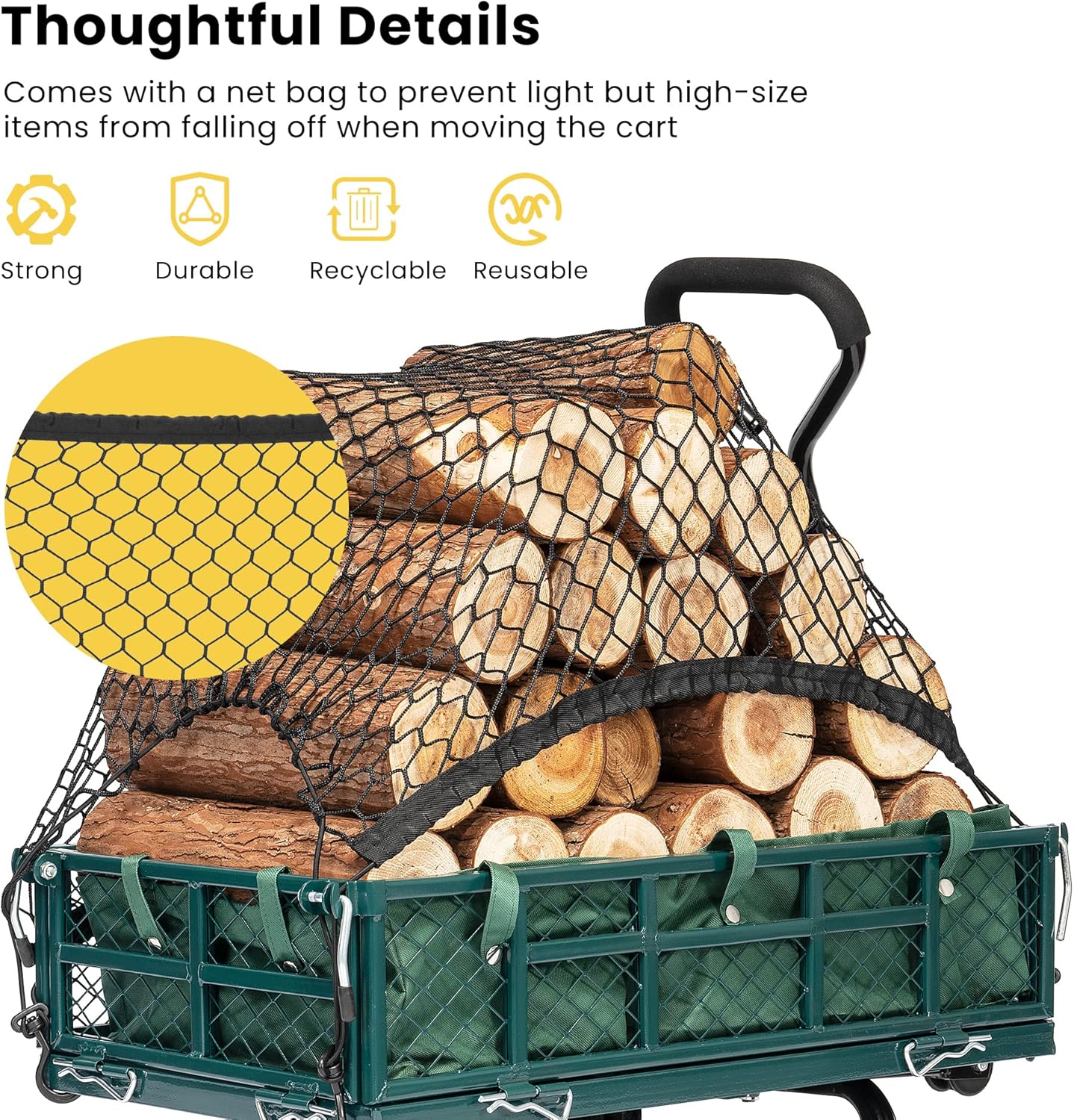 VIVOHOME Heavy Duty 400 Lbs Capacity Mesh Steel Garden Cart Folding Utility Wagon with Removable Sides Green