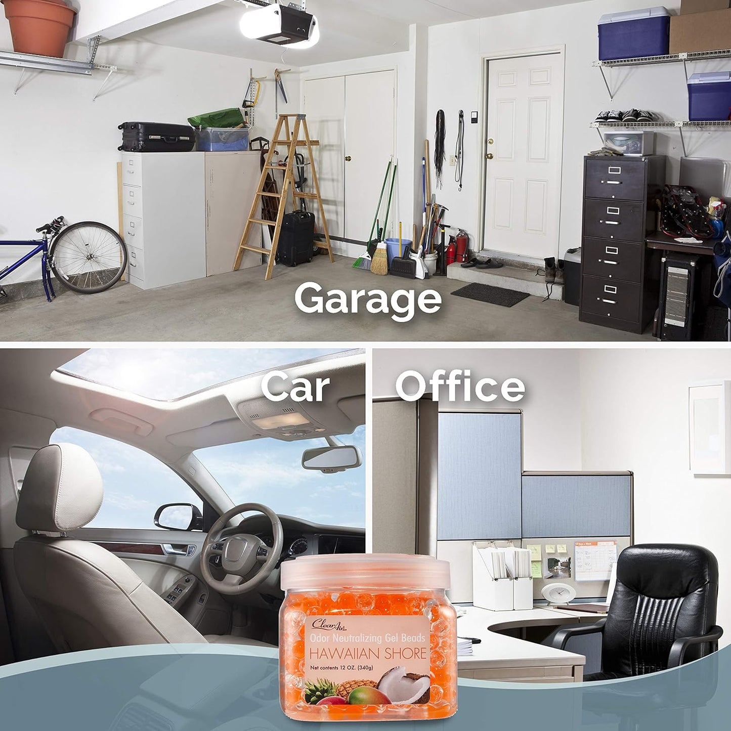 Clear Air Odor Eliminator Gel Beads - 12 oz, Pack of 2 - Air Freshener Made with Essential Oils - Eliminates Odors in Bathrooms, Cars, Boats, RVs & Pet Areas - Hawaiian Shore Scent