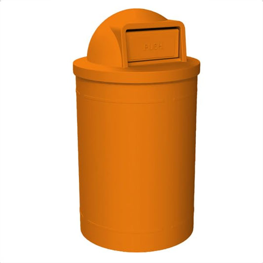 55 Gallon Circle 100% Recycled Plastic Heavy Duty Outdoor Trash Can with Push Open Dome Lid and Internal Liner | Great for Schools and Businesses - Orange