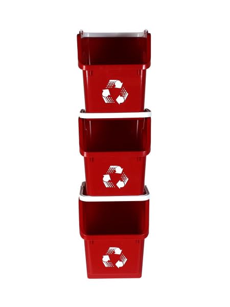 6 Gallon Stackable Recycling Bins for Homes, Garages, Offices Made of 100% Recycled Plastic - (Red, 20 Pack)