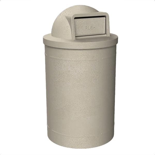 55 Gallon Circle 100% Recycled Plastic Heavy Duty Outdoor Trash Can with Push Open Dome Lid and Internal Liner - Beige Granite