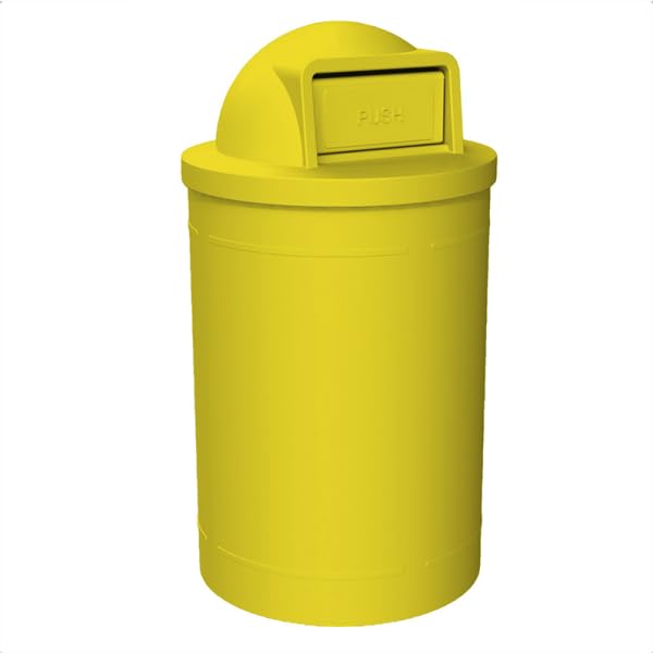 55 Gallon Round 100% Recycled Plastic Heavy Duty Outdoor Trash Can with Push Open Dome Lid and Internal Liner | Great for Schools and Businesses - Yellow