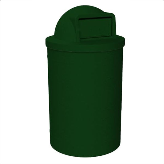 55 Gallon Circle 100% Recycled Plastic Heavy Duty Outdoor Trash Can with Push Open Dome Lid and Internal Liner | Great for Schools and Businesses - Green Granite