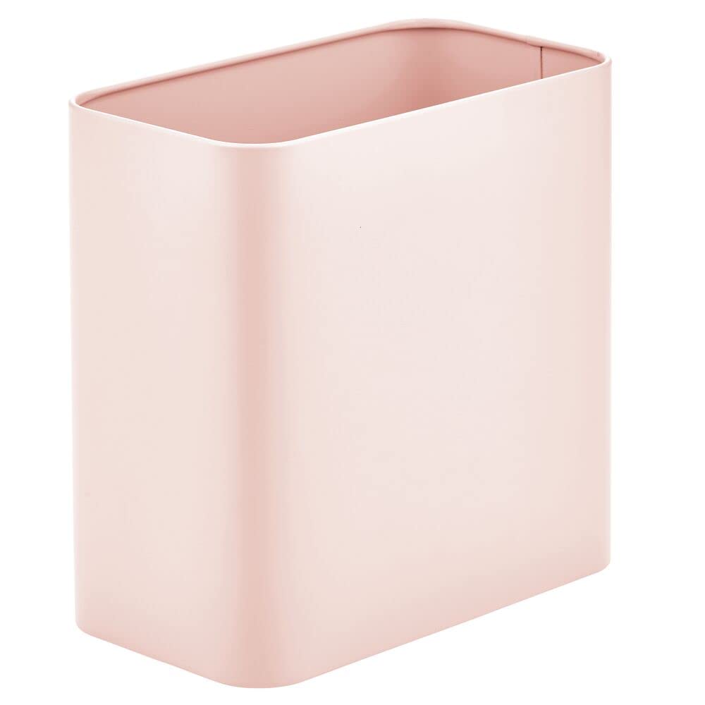mDesign Metal Wastepaper Bin — Compact Rectangular Bathroom Bin — Rubbish Basket for Home and Office — Light Pink