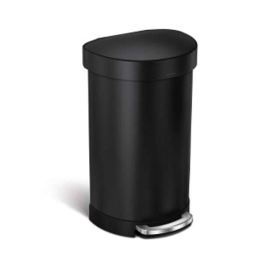 simplehuman 45 Liter Semi-Round Hands-Free Kitchen Step Trash Can with Soft-Close Lid, Matte Black
