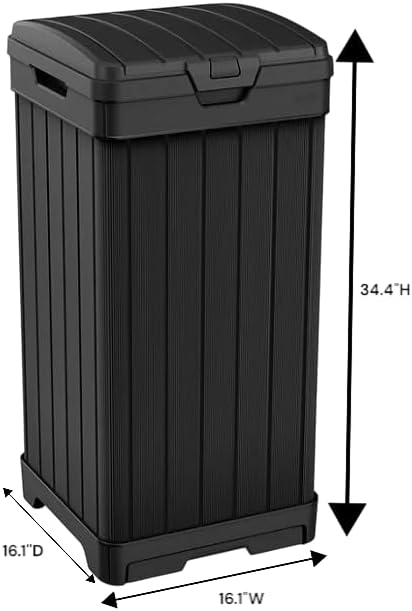 Outdoor Trash Can with Hinged Lid, 33 Gallon Capacity, Built-in Handles