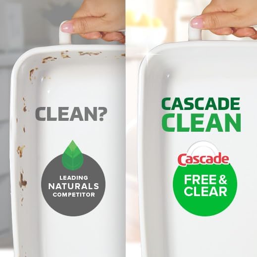 Cascade Free & Clear Dishwasher Pods, Dishwasher Detergent, Dish Detergent Soap, Lemon Essence, 47 Count