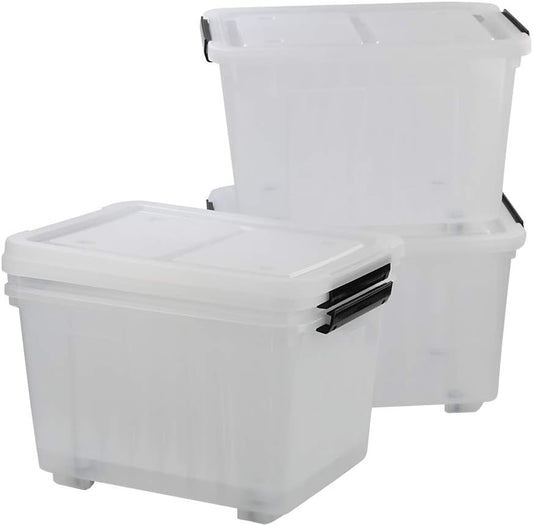 30 L Clear Plastic Storage Box with Wheels, 4-Pack Clear Plastic Storage Latch Bin