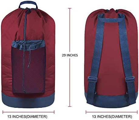 Dalykate Backpack Laundry Bag, Laundry Backpack with Shoulder Straps and Mesh Pocket Durable Nylon Clothes Hamper Bag with Drawstring Closure Red