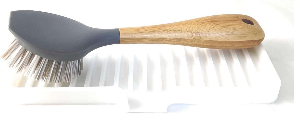 Happitasa Silicone Soap Dish Tray and Sponge Holder with Drain Chute | Bathroom and Kitchen Sink Organizer Caddy (White, 9"x3.5", 5.6 Ounces)