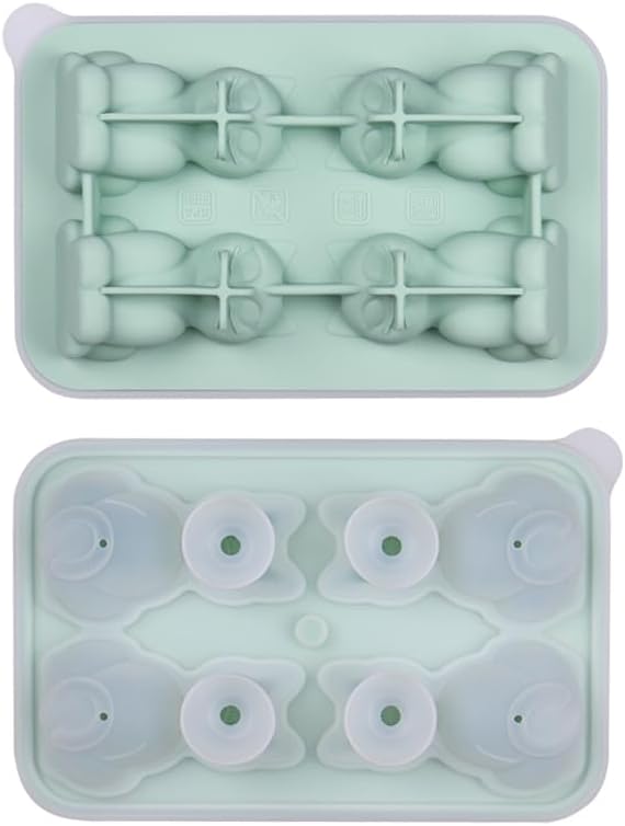 Cute 3D Cat Silicone Ice Cube Tray Mold Cartoon Animal Ice Box BPA-Free (Green)