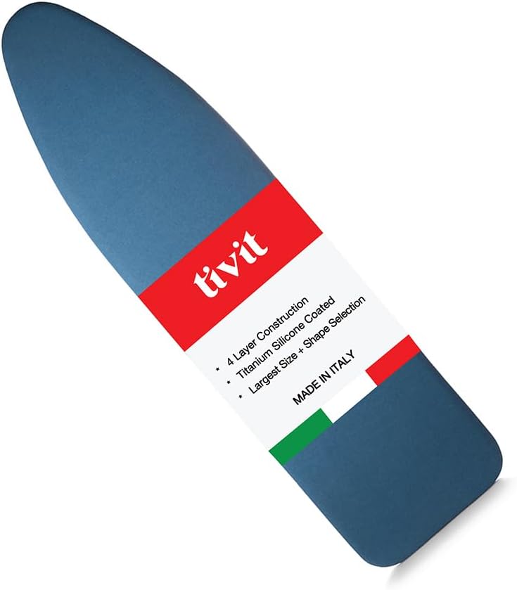 TIVIT Ironing Board Cover 18 x 50, Performance Grade Titanium Coated Pro Grip Pad & Covers - Superior Scorch & Stain Resistance, High Heat Reflection, 3 Padded Layers 3 Fastener Straps - Made In Italy