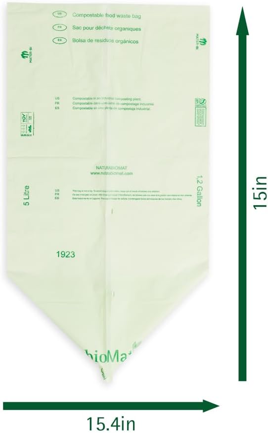 bioMat 1.2 Gallon Compostable Bags, 150 Count, Countertop Bin Liners, BPI ASTM D6400 and CMA Certified Small Trash Bags