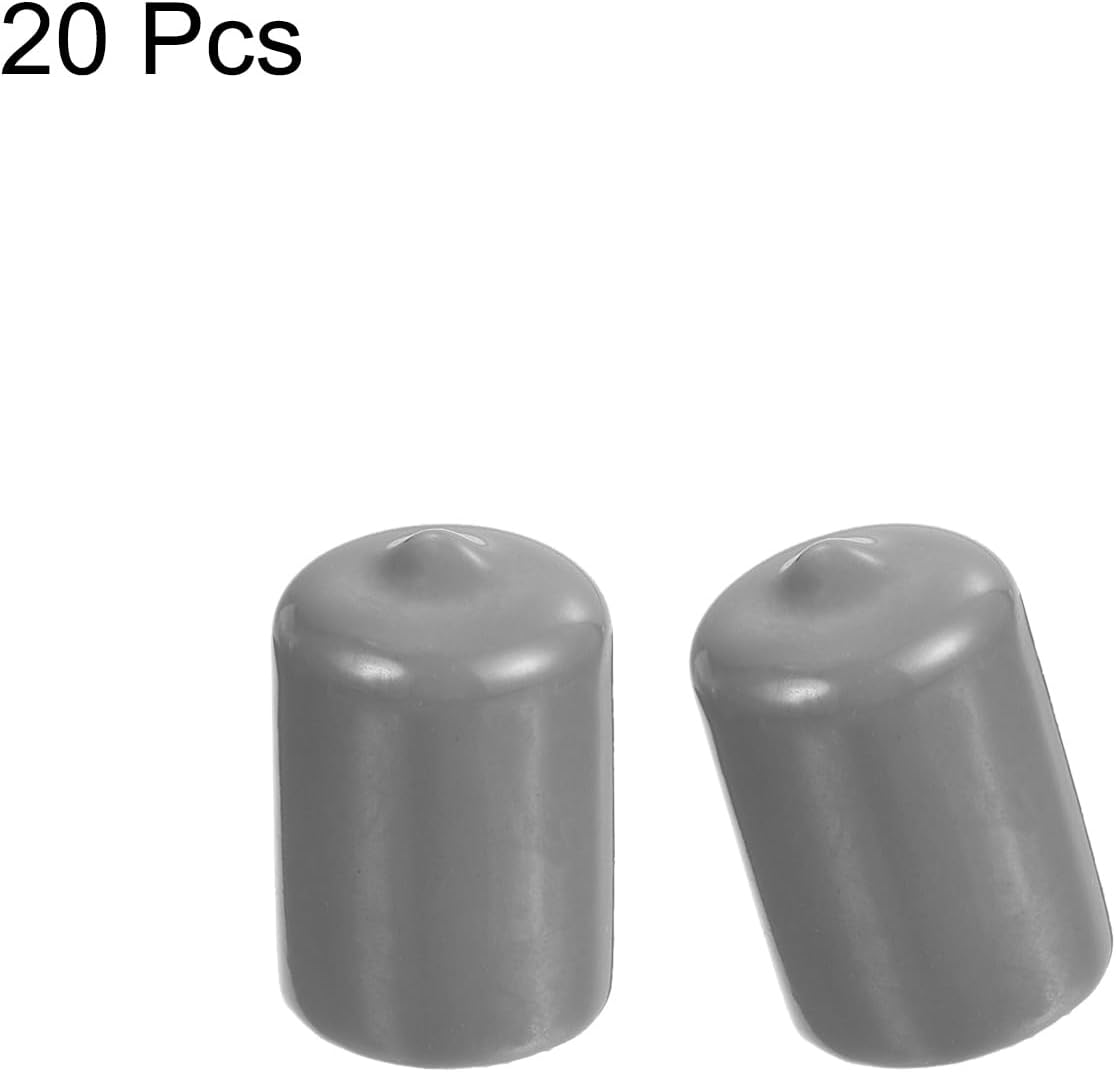 uxcell 20pcs Rubber End Caps Protective Caps 18mm ID Vinyl PVC Round Tube Bolt Cap Cover Screw Thread Protectors, Light Grey