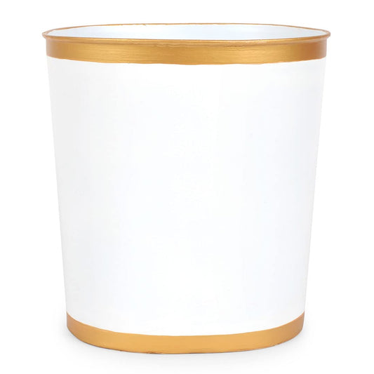 Jaye's Studio Mattie Decorative White and Gold Bathroom Trash Can, Metal Waste Basket Modern, Luxury Trash Bin for Bedroom, Dorm Room, Office Garbage Can, Oval Decorative Trash Bins (12" x 10" x 8")