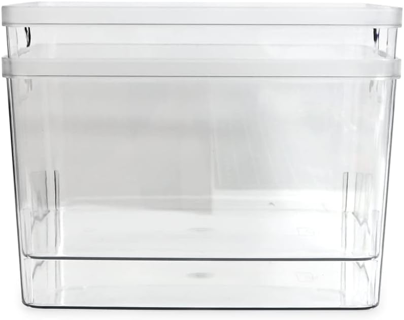 Isaac Jacobs 2-Pack Extra-Large Clear Storage Bins (11.5” L x 14” W x 9” H) w/Cutout Handles, Plastic Organizer for Home, for Kitchen, Fridge, Pantry, BPA Free, Food Safe (2-Pack, Extra-Large)