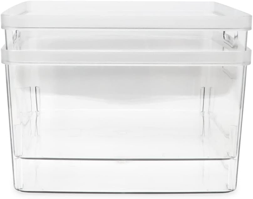 Isaac Jacobs 2-Pack Square Clear Storage Bins (10” L x 10” W x 6.1” H) w/Cutout Handles, Plastic Organizer for Home, Office, Kitchen, Fridge/Freezer, Bathroom, BPA Free, Food Safe (2-Pack, Square)