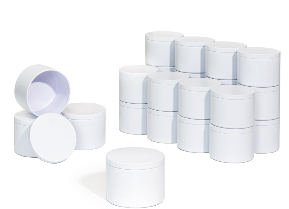 Aroparc White Candle Tins - 8oz, 24 Piece, Straight Sided Bulk Candle Containers for Candle Making Supplies