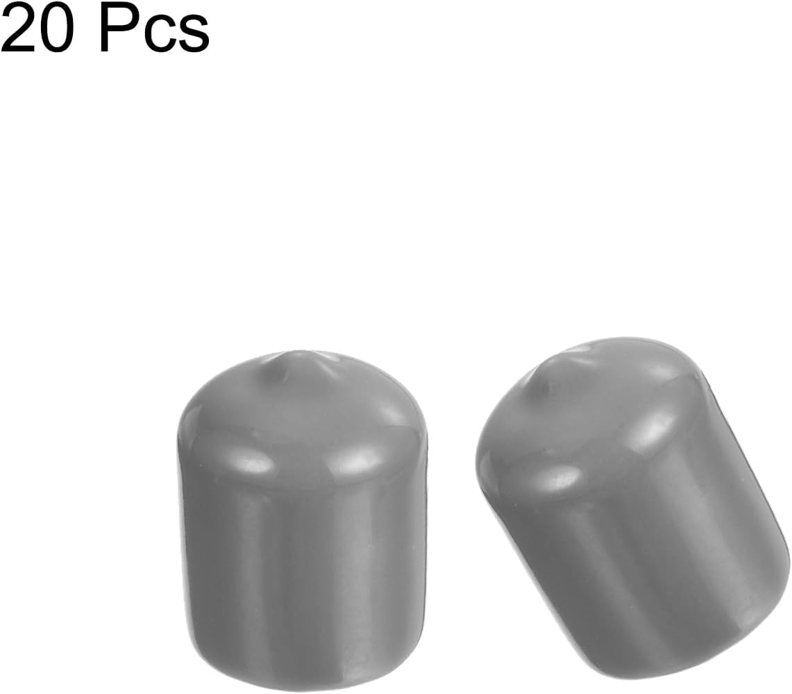 uxcell 20pcs Rubber End Caps Protective Caps 17mm ID Vinyl PVC Round Tube Bolt Cap Cover Screw Thread Protectors, Light Grey