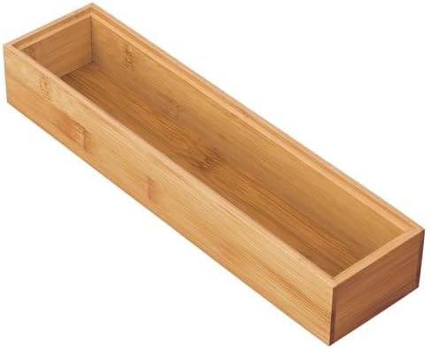 mDesign Wooden Bamboo Drawer Organizer - 15" Long Stackable Storage Box Tray for Kitchen Drawers/Cabinet - Utensil, Silverware, Spatula, and Flatware Holder - Echo Collection - 2 Pack, Natural Wood
