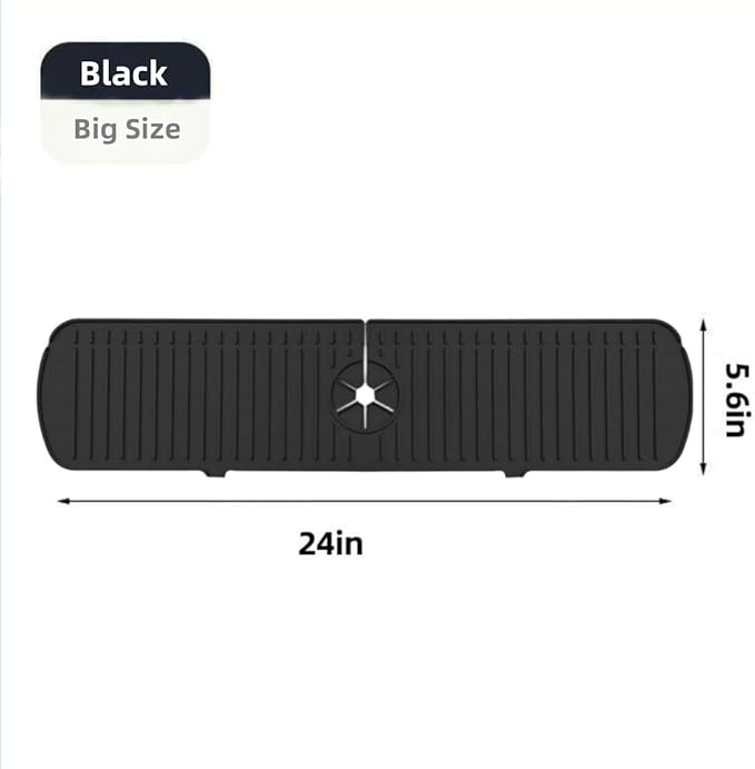 Big Size Kitchen Sink Splash Guard, 24in Faucet Mat Splash Catcher, Handle Drip Catcher Tray, Multipurpose for Kitchen Dish Drying Mats Sponge Holder (black)