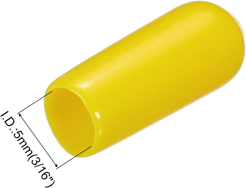 uxcell 20pcs Rubber End Caps 5mm(3/16") ID Vinyl PVC Round Tube Bolt Cap Cover Screw Thread Protectors Yellow