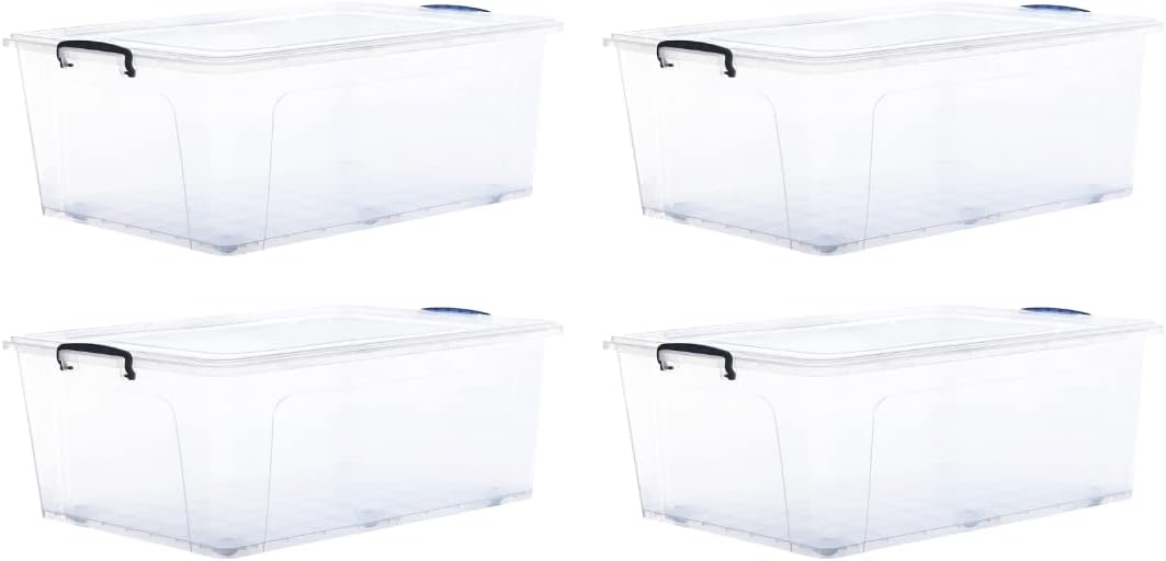 Superio Storage Bins with Lids, Clear Plastic Containers for Organizing, Stackable Totes, BPA Free, Odor Free, Organizer Boxes for Home, and Dorm (4 Pack, 60 Quart)