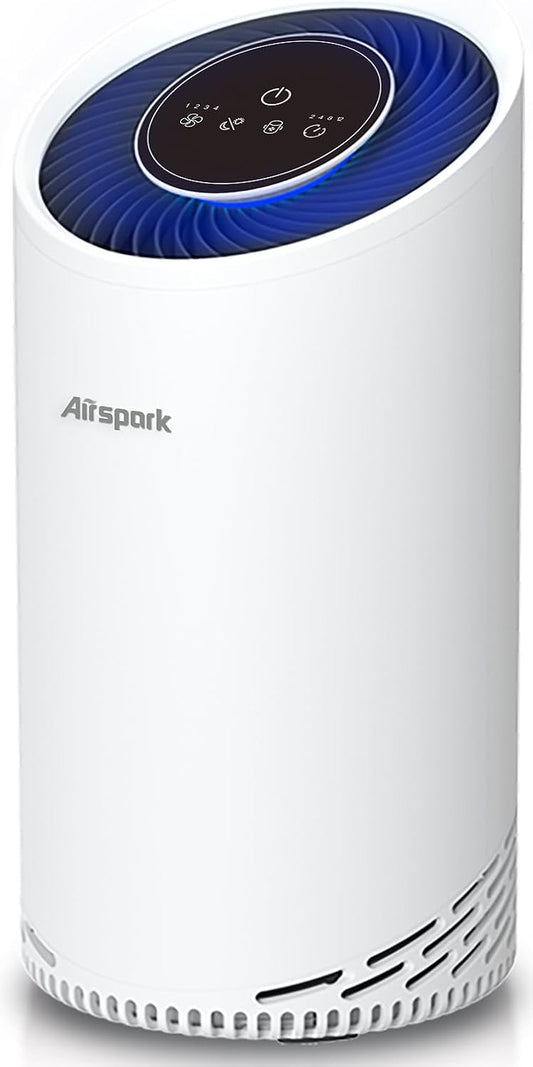 Air Purifiers for Home Bedroom Large Room Up to 2400 Ft² with Ture HEPA Sleep Mode 22dB Night Light. Airspark 4-Stage Air Filter Cleaner for Dust Pollen Smoke Smell Pets Daner Hair Odor Eliminator