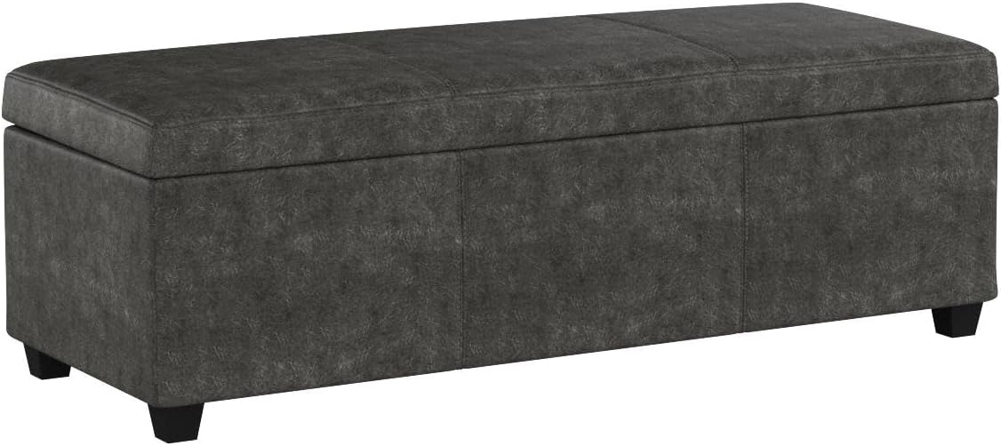 BELLEZE Storage Faux Leather Ottoman, 47 Inch Bench Bedroom Bench with Safety Close Hinge, Extra Long Ottoman with Storage for Living Room, Entryway, Hallway, Foot Rest, Support 300lbs - Rustic Gray