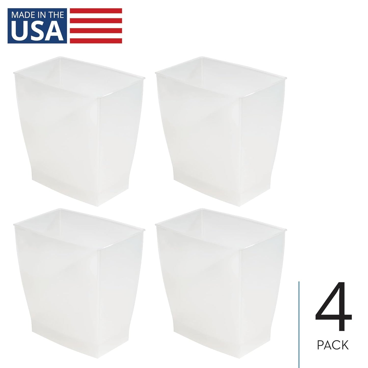 iDesign Small Rectangular Bathroom Trash Cans - Set of 4 - Frost