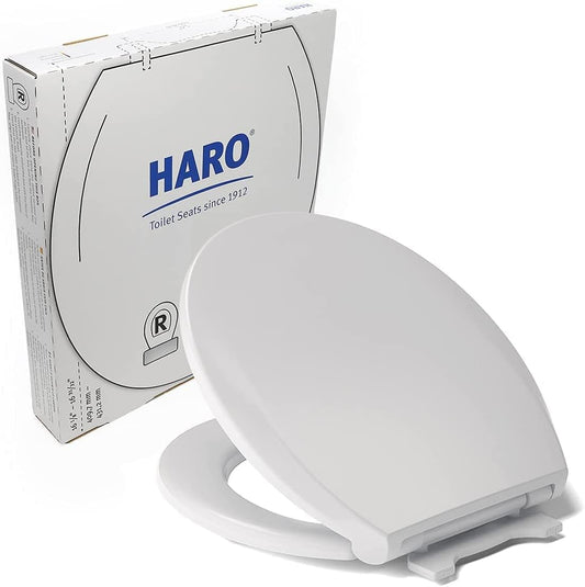 HARO | ROUND Toilet Seat | Heavy-Duty up to 550 lbs Capacity | Slow-Close-Seat | Quick-Release & Easy Clean, Fast-Fix-Hinge, No-Slip Bumpers, White | Advanced (PP) | 16.5" x 14.5" x 2.32"