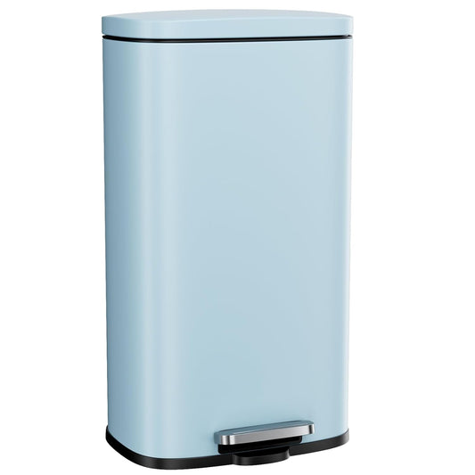 Arlopu 8/13.2 Gallon Step Trash Can, Stainless Steel Garbage Bin, Soft-Close Rubbish Bin with Removable Plastic Inner Bucket, Fingerprint-Proof, Lid Dustbin, Suit for Kitchen (Tide Pool Blue, 30L)