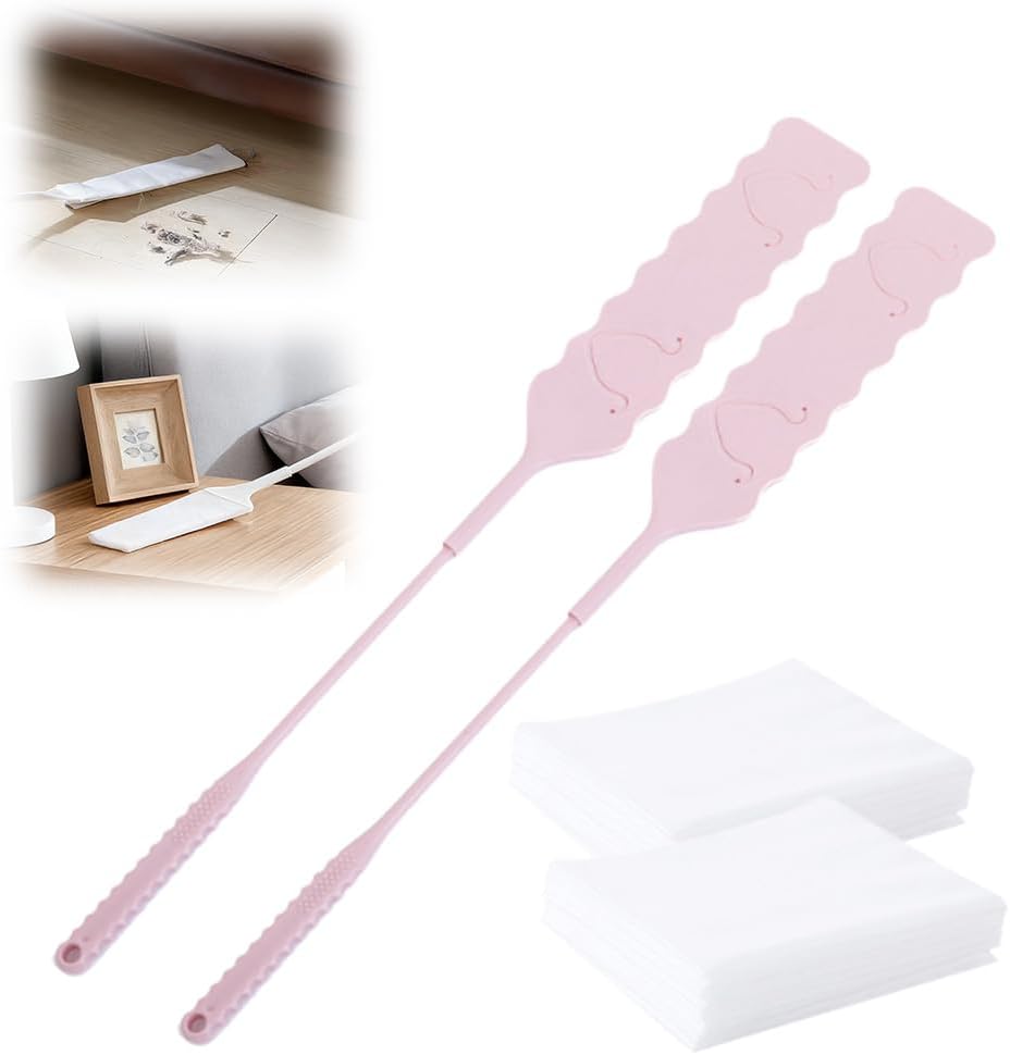 Retractable Gap Dust Cleaner, Bendable Microfiber Duster for Household Flat Duster for Under Appliances, Retractable Gap Dust Cleaning Artifact Extendable Dusters with Nonwoven Fabric (2, Pink)