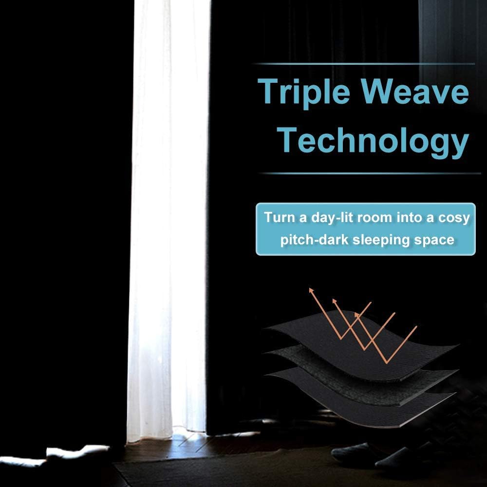 RYB HOME Blackout Curtains for Living Room, Large Window Shades for Bay Window Dining Parlor Bedroom Patio Door, Wide 34 x Long 80 inches, Black, 2 Panels