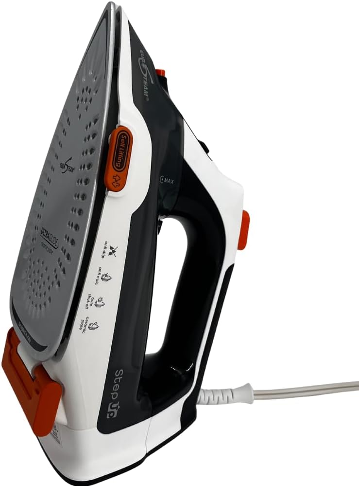 Eurosteam Step Up Iron - Self-Lifting Smart Iron with Ceramic Soleplate - Auto-Lift Safety & Smart Temp Technology for All Fabrics - Ironing Reimagined: Smart, Safe, and Effortlessly Fast