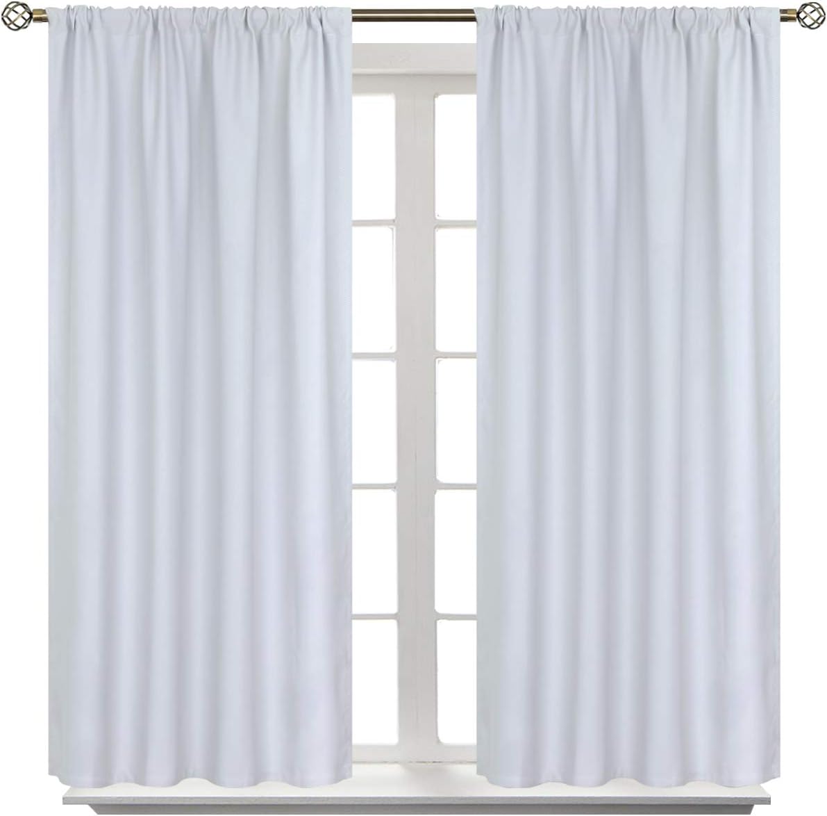 BGment Curtains 45 Inches Length - Rod Pocket Short Window Drapes for Bedroom Kitchen Cafe, Greyish White, 42 x 45 Inch, 2 Panels Set