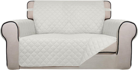 PureFit Reversible Quilted Sofa Cover, Water Resistant Slipcover Furniture Protector, Washable Couch Cover with Non Slip and Elastic Straps for Kids, Dogs, Pets (Loveseat, Ivory/Ivory)