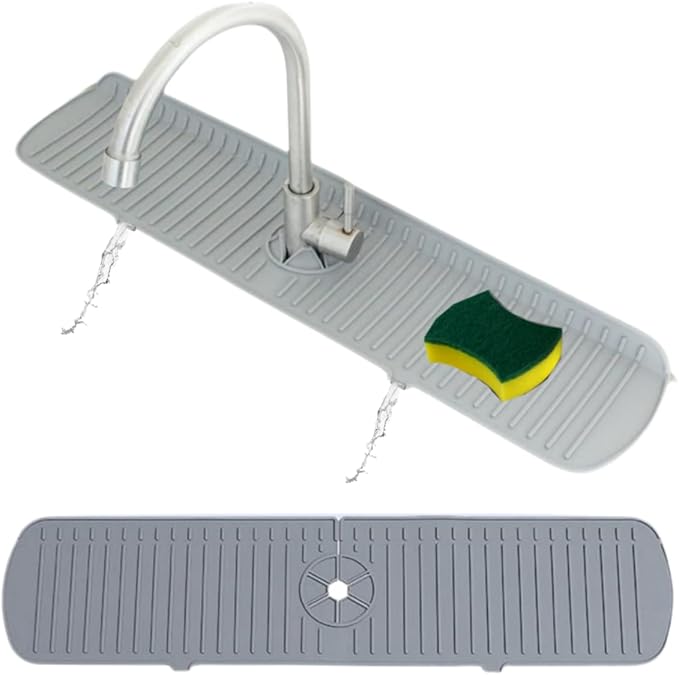 Big Size Kitchen Sink Splash Guard, 24in Faucet Mat Splash Catcher, Handle Drip Catcher Tray, Multipurpose for Kitchen Dish Drying Mats Sponge Holder (gray)