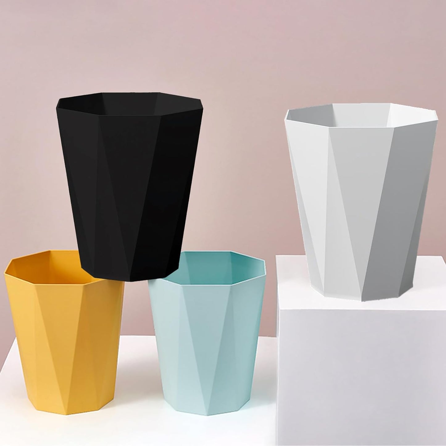 2 Pack Bathroom Trash Can 2.6 Gallon Small Garbage Can Waste Basket for Bedroom Office Dorm, Blue Black