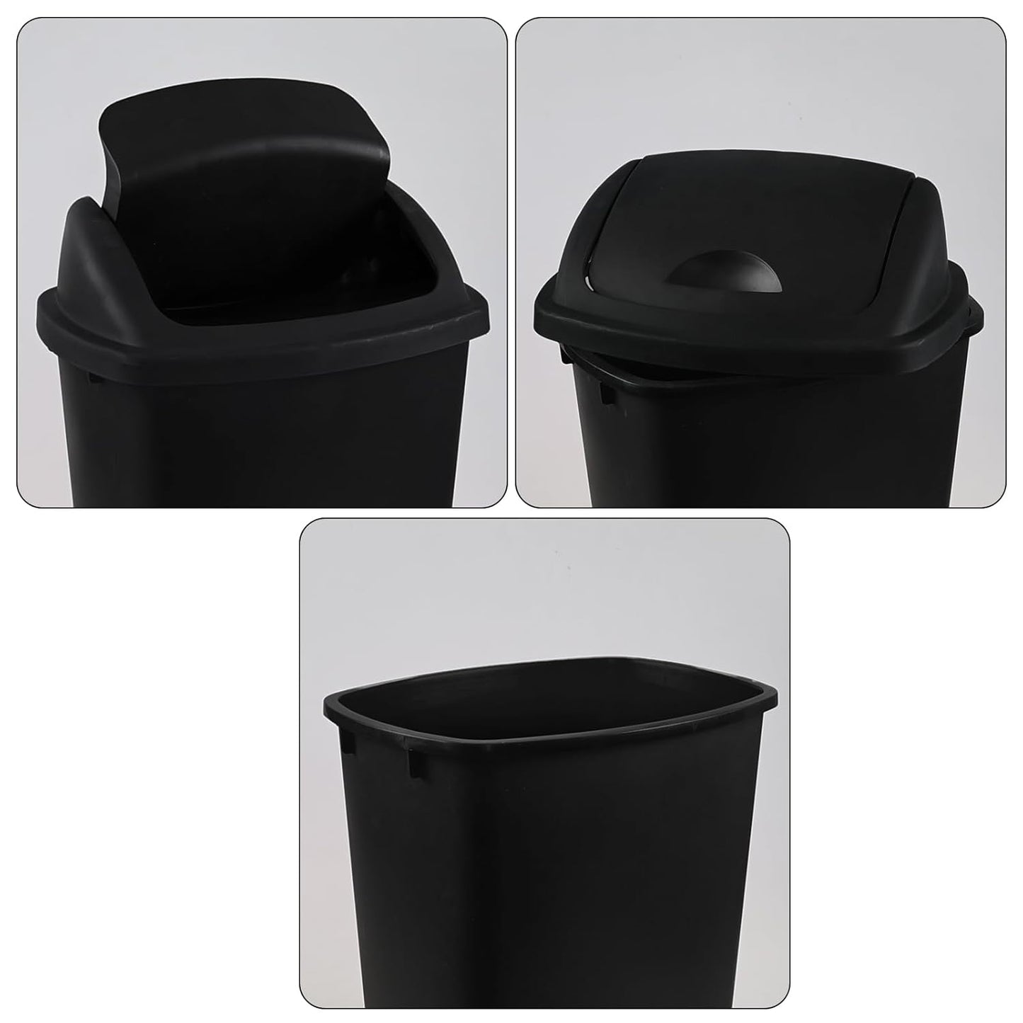 6 Gallon Plastic Garbage Cans with Swing Lid, 4-Pack Swing Lid Trash Bins, Black