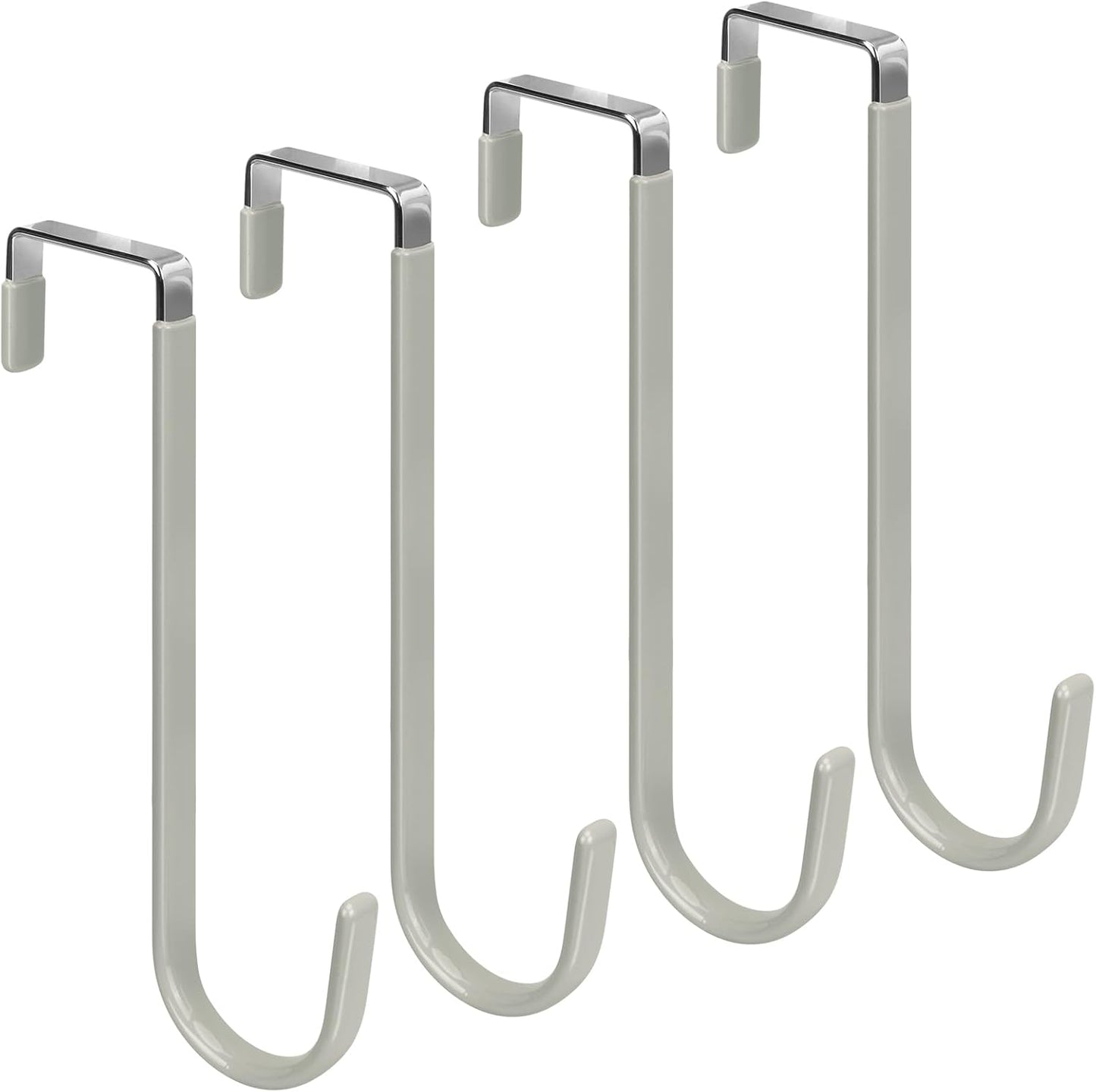 FYY Over The Door Hooks, 4 Pack Upgraded Long Door Hangers Hooks with Rubber Prevent Scratches Heavy Duty Organizer Hooks for Hanging Clothes, Towels, Hats, Coats, Bags Grey
